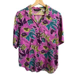 Vintage Ashleigh Morgan Womens Crop Hawaiian Shirt Pink Medium Tropical Resort‎